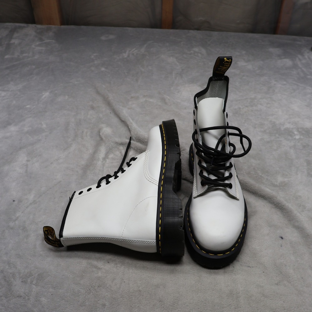 Dr. Martens Unisex M9 W10 Combat Boot White Leather Platform Chunky Lace Up